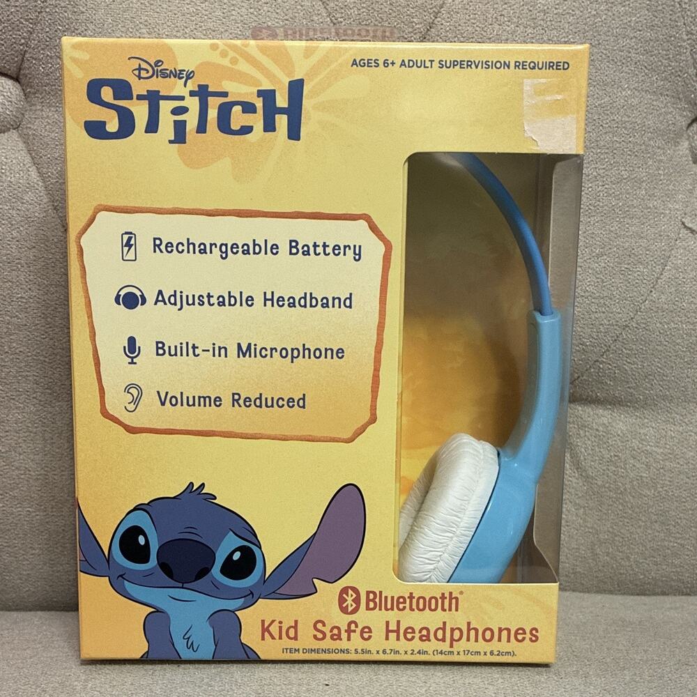 Disney Stitch Bluetooth Wireless Kids Headphones Volume Limit Mic Rechargeable